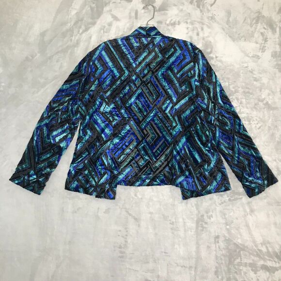 Chicos Cardigan Womens Large Blue Black Velvet Semi Sheer Open Front Chicos 2 - Picture 2 of 11